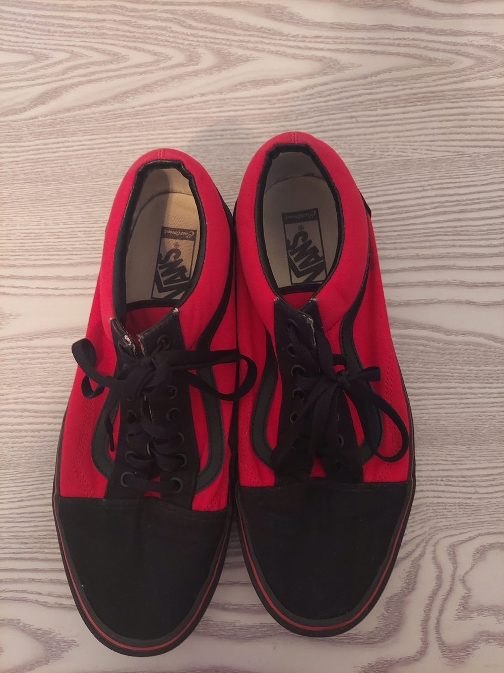 Vans Red and Black Canvas Old Skool Sneakers